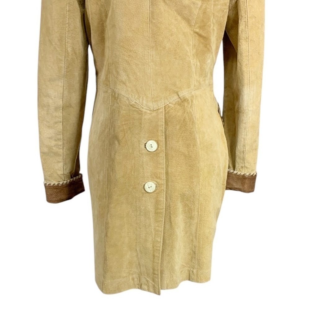 Vintage Lew Margam Suede Y2k Western Mid Length Leather Coat Size 8 - Picture 8 of 12